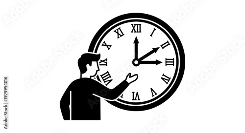 Man adjusting large clock with Roman numerals symbolizing time management.