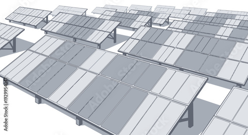 Rows of solar panels arranged in a grid pattern for renewable energy generation.