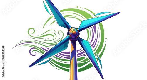 Colorful illustration of a wind turbine with swirling patterns.