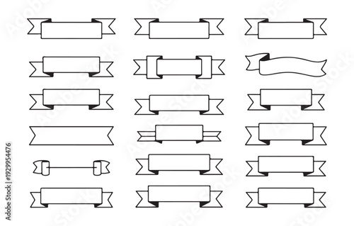 Minimalist outline ribbon banners for business presentation slides and website interface element graphics