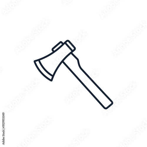 A simple, clean line art illustration of a classic axe, a tool used for chopping wood and other tasks.