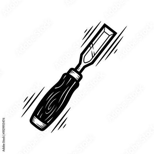 Black and white illustration of a chisel tool with motion lines.