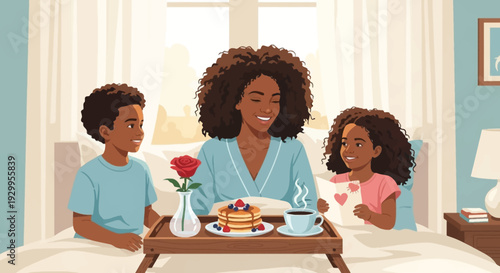 Family Breakfast in Bed for Mom