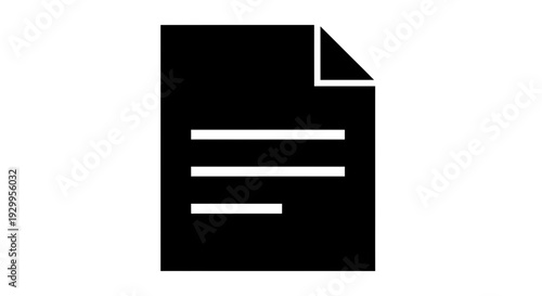 Simple black document icon with folded corner and text lines.