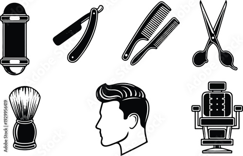 Barber shop tools and hair styling elements vector illustration