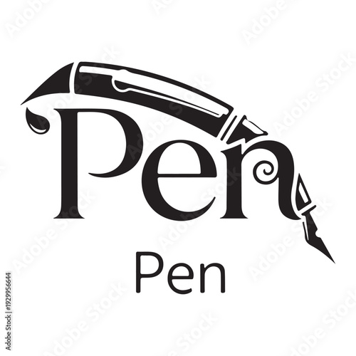 Creative Pen Typography Logo Design, Fountain Pen Wordmark Vector