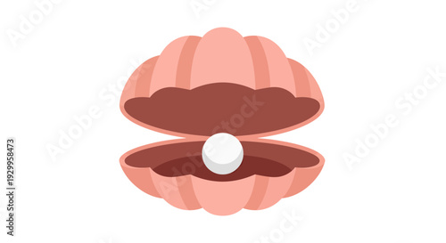 Pearl in Open Clam Shell Vector Illustration, Flat Design, Nature, Beauty, Ocean Concept