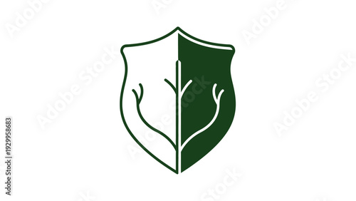 Green Leaf Shield Protection Symbol Logo.