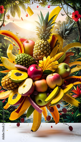 Colorful Tropical Fruit Explosion in Nature