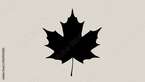 Black Maple Leaf Silhouette on Beige Background.