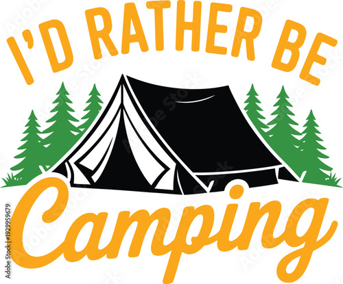 Camping adventure outdoor landscape with tent and pine trees silhouette illustration for nature trip