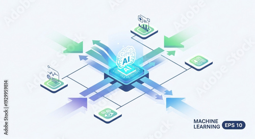 Machine learning concept with ai technology and data exchange illustrating neural network connections and algorithms