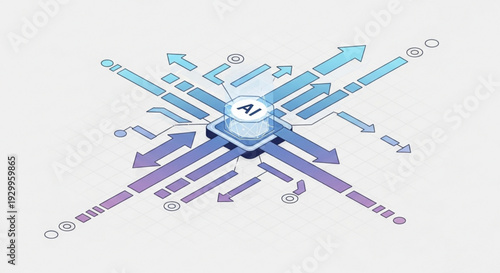 Artificial intelligence concept with colorful arrows and ai logo on a white background representing data flow and machine learning
