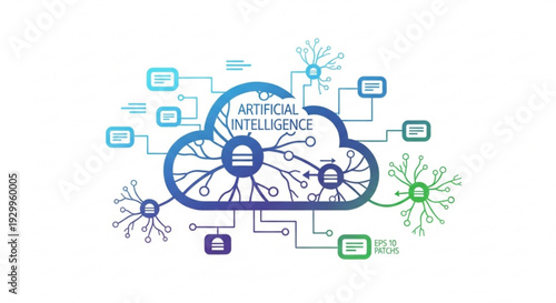 Artificial intelligence concept with cloud network and neural connections on white background