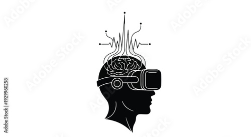 Virtual reality technology concept with brain and headset