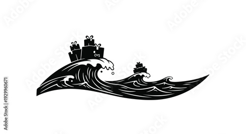 Black silhouette of a castle on a wave