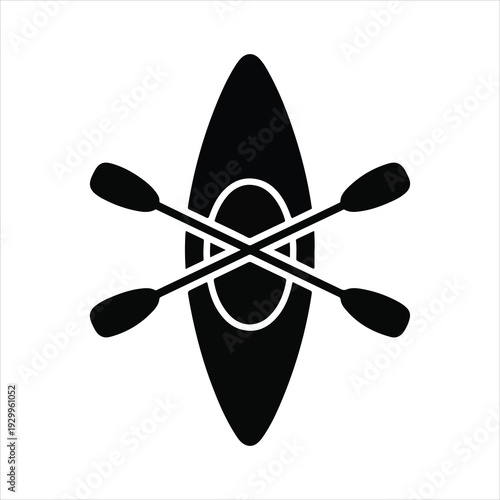 Kayak and paddle vector icon, an icon of a kayak with a paddle.