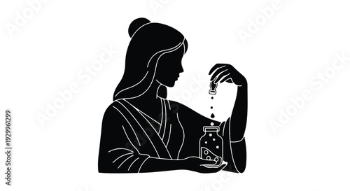 woman pouring salt from glass bottle