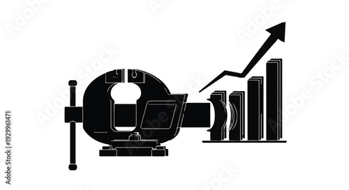 Business growth graph and office equipment silhouette