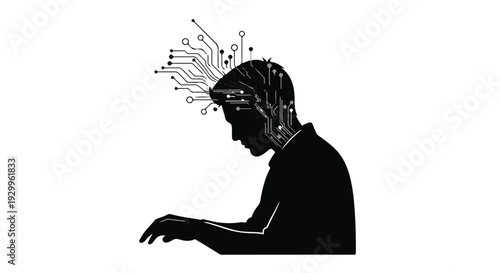 Silhouette of man with circuit board brain