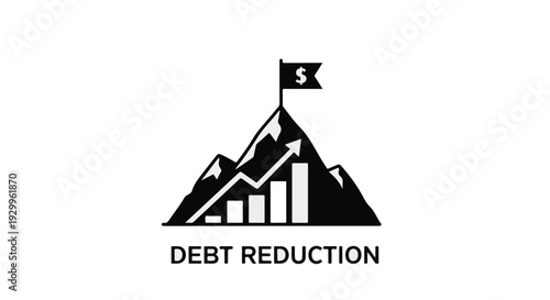 Debt reduction concept with graph and flag
