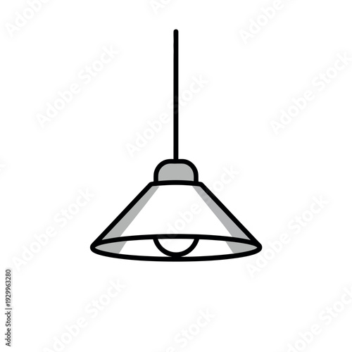 A simple line drawing of a pendant light fixture hanging from the ceiling.