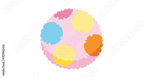 Pink pompom illustration, vector style graphic, design element for decoration and crafts