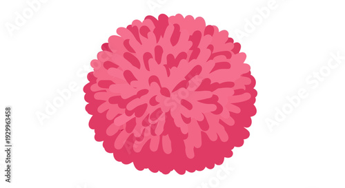 Pink pompom illustration, vector style graphic, for design, isolated on white, decorative element