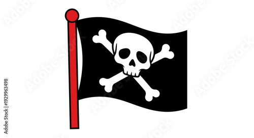 Pirate Flag Vector Illustration, Black and White, Jolly Roger, Symbol of Piracy, Design