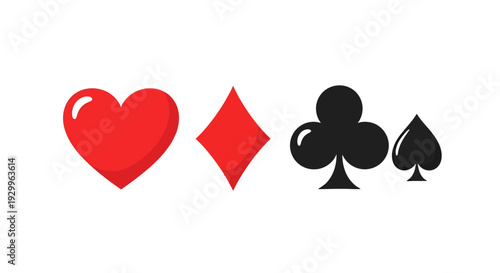 Playing card suits vector illustration, graphic design, for games and gambling, isolated on white.