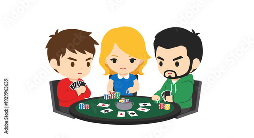Poker Players Vector Illustration, Cartoon Style Graphic, Gambling and Entertainment Concept
