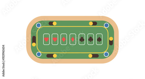 Poker Table Vector Illustration, Flat Design, Casino Game, Gambling Concept, Isolated Graphic