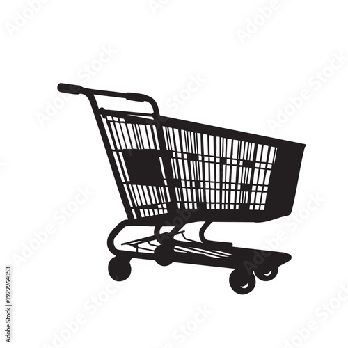 Empty Shopping Cart Silhouette in Modern Minimalist Style with Black Color on White Background for E-commerce