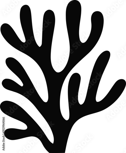 Black Coral Branch Silhouette - Matisse Style Organic Seaweed Clip Art
