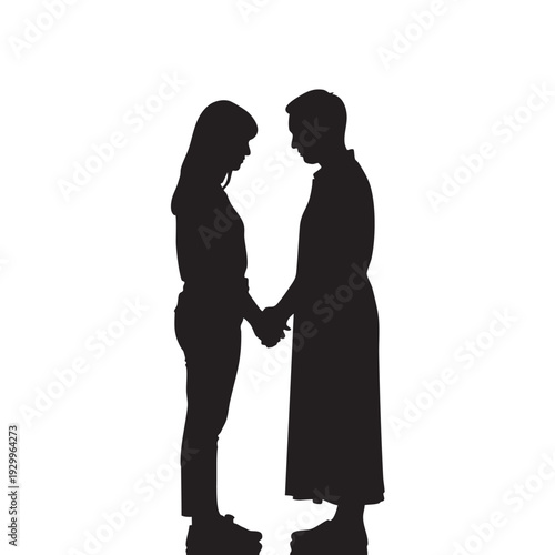 Couple Holding Hands in Silhouette with Soft Focus in Black and White for Romantic Illustration