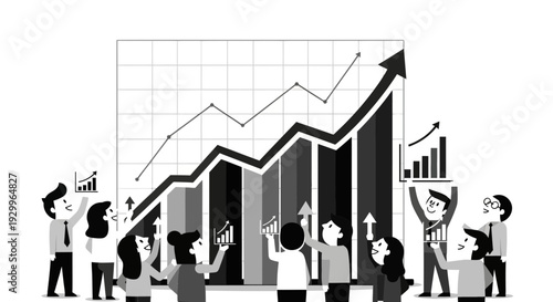 Diverse group of people celebrating business growth and success.