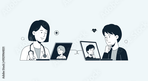 Doctor and patient engaging in a telehealth video consultation.