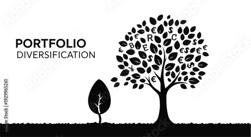 Portfolio diversification concept with tree and leaf growth
