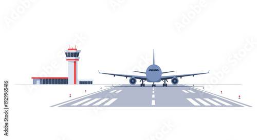 Modern passenger airplane at an airport runway, with a control tower and terminal, symbolizing global air travel and efficient aviation operations