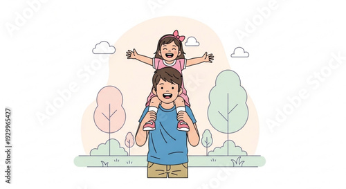 Father carrying happy little girl on shoulders in park