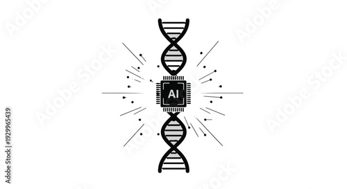 AI technology concept with DNA double helix and futuristic design elements