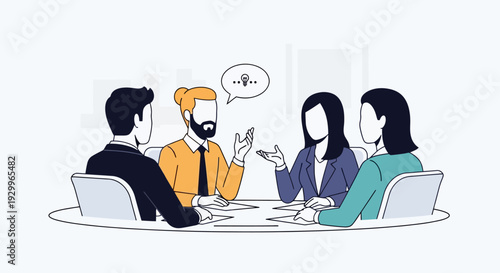 Dynamic business meeting with diverse professionals collaborating on innovative ideas and strategic communication for successful team development and project brainstorming