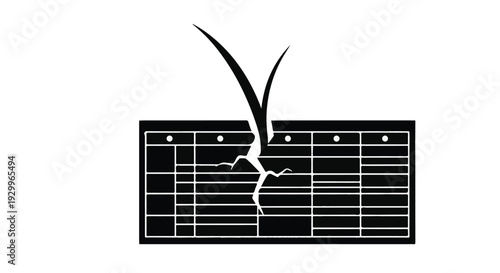 Cracked broken spreadsheet template with torn paper effect
