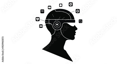 augmented reality concept with human head and digital interface