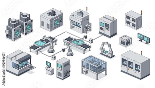 Industrial manufacturing process flowchart with various machinery and equipment.