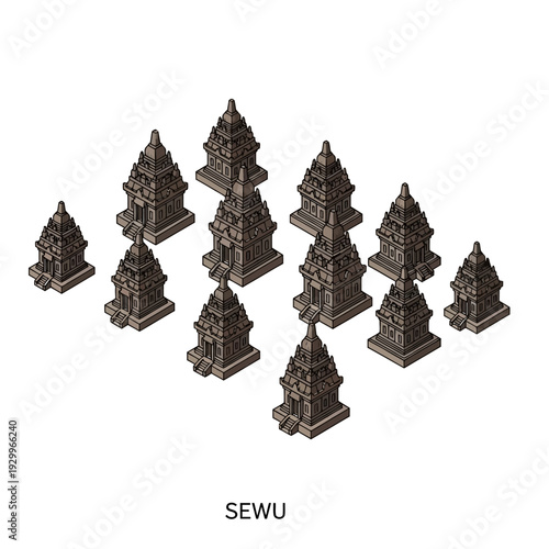 Collection of intricately designed miniature Hindu temple models arranged in a scattered formation.