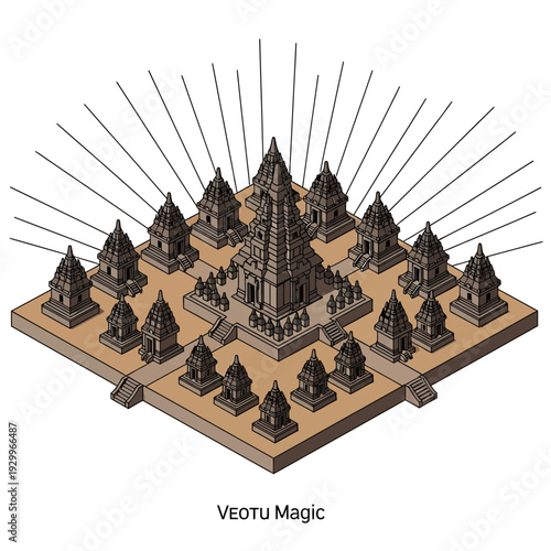 3D rendering of Angkor Wat temple complex with intricate architecture and multiple spires.