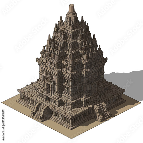 Ancient Temple 3D Model with Intricate Carvings and Ornate Details.