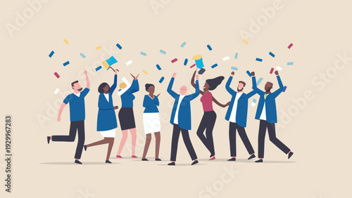 Set of 8 business people celebrating vector