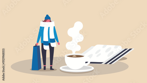Vector illustration of a person with coffee and book